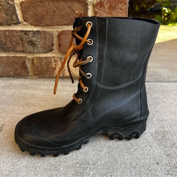 Tretorn Black Lace Up Combat Style Rain Boot Sz 37 - Picture 7 of 10
